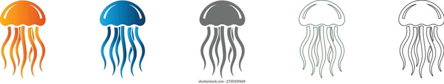 Un solo ícono plano de medusa, renderizado en negro sólido, como un gráfico de Vector. Elemento aislado de un conjunto de iconos unificado, diseño limpio.
