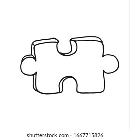 Single jigsaw puzzle isolated on white background. Somple hand drawn vector illustration in cartoon doodle style. Element as symbol of board games, piece of team building. Element for postcard poster