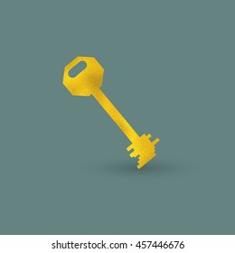 Single Key with Golden Texture on the Pine Green Background