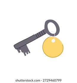 Tecla única con la etiqueta en blanco redonda que simboliza el acceso, la propiedad, o los nuevos comienzos, icono aislado minimalista en el fondo blanco con el espacio para la personalización o el texto de la Identificación