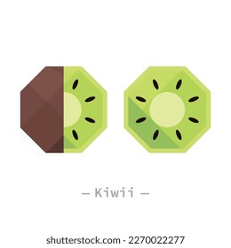 Single kiwi abstract geometrical flat design illustration. Simple creative healthy fruit interface elements for app icon logo ui ux web banner isolated on white background, no gradients