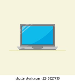 Single laptop icon with blue screen designed flat style, editable. Monitor, laptop, computer, notebook icon. Vector illustration.