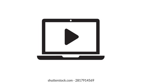 Single laptop icon featuring play button representing video playback and media player