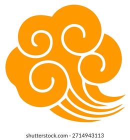 Single large flowing swirl cloud decorative element orange gold color