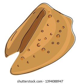 A single large fortune cookie with a fortune paper in it vector color drawing or illustration