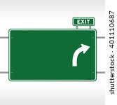 Single large metal blank green highway exit sign with copy space, text and arrow