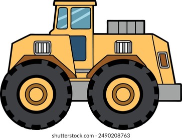 The "Single Large Wheel Loader" flat vector art illustration showcases a robust and modern depiction of a large wheel loader in a clean, minimalist style. 