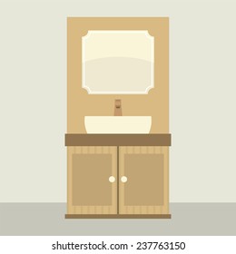Single Lavatory With Mirror And Cabinet Vector Illustration
