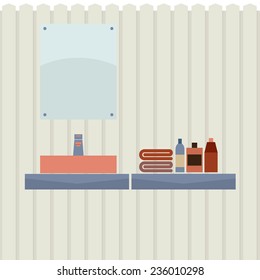 Single Lavatory With Mirrors Vector Illustration