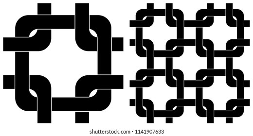Single layer of flat style vector illustration of network linkage or chain link fence on transparent background.