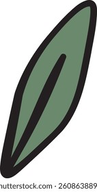 A single leaf with a bold outline and minimalist design. The illustration depicts a stylized leaf shape with clean lines and a modern look. Cartoon vector illustration.