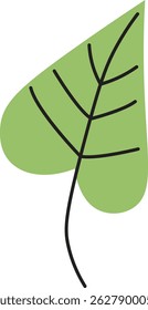 Single leaf is depicted in a minimalist style with bold outlines and a smooth fill.  The foliage is presented as a botanical element with a simple stem and leaf structure. Cartoon vector illustration