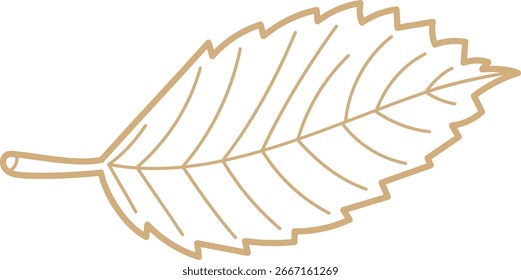 A single leaf with detailed veins in a clean line drawing style. The illustration shows a simple leaf structure with a focus on its natural form. Cartoon vector illustration.