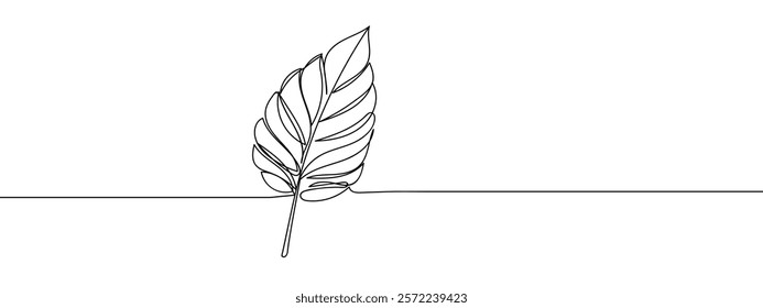 single leaf line art vector illustration with transparent background.