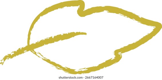 Ein einzelnes Blatt mit fetten Pinselstrichen in einem einfachen Stil. Die Blattform wird durch ausdrucksstarke, durchgehende Linien definiert. Cartoon, Vektorgrafik.