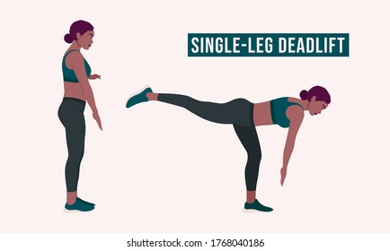 Single -Leg Deadlift exercise, Woman workout fitness, aerobic and exercises. Vector Illustration.