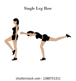 Single leg row exercise on the white background. Vector illustration