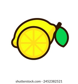 Single lemon icon with colorful design. Lemon cartoon illustration