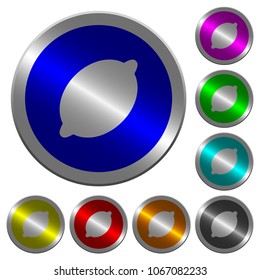 Single lemon icons on round luminous coin-like color steel buttons