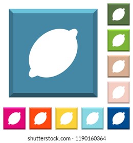 Single lemon white icons on edged square buttons in various trendy colors