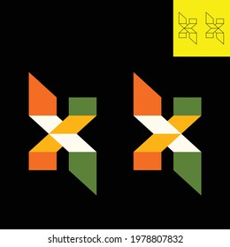 Single letter logo. Letter logo in 3d of letter X. Ladies fashion logo of ribbon folds with 4 colors of calm vibrant tropical tones of 'Amazonian Toucan', in Eps 8.