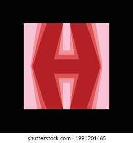 Single letter logo. The logo of the letter H is made of abstract layers arranged in 4 types of red colors, from dark red to light red. Square logo in EPS8 format
