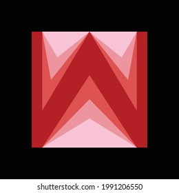 Single letter logo. The logo of the letter W is made of abstract layers arranged in 4 types of red colors, from dark red to light red. Square logo in EPS8 format