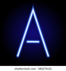 single light blue neon letter A of vector illustration