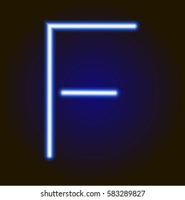 single light blue neon letter F of vector illustration