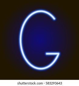 single light blue neon letter G of vector illustration