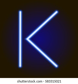 single light blue neon letter K of vector illustration