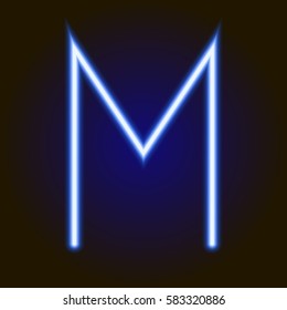 single light blue neon letter M of vector illustration