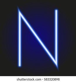 single light blue neon letter N of vector illustration