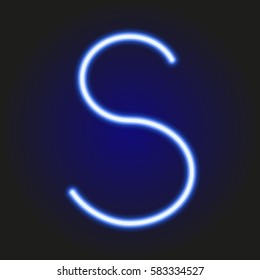 single light blue neon letter S of vector illustration