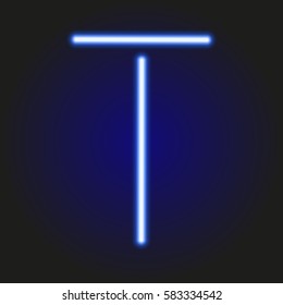 single light blue neon letter T of vector illustration