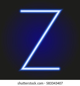 single light blue neon letter Z of vector illustration