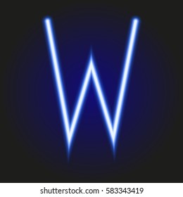 single light blue neon letter W of vector illustration