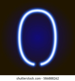 single light blue neon numeral 0 of vector illustration