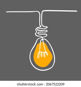 Single light bulb drawn with continuous line. Idea symbol isolated on gray background. Vector illustration.