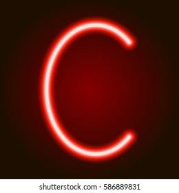 single light red neon letter C of vector illustration 