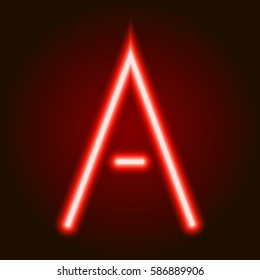 Single Light Red Neon Letter A Of Vector Illustration 