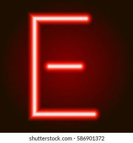 Single Light Red Neon Letter E Of Vector Illustration 