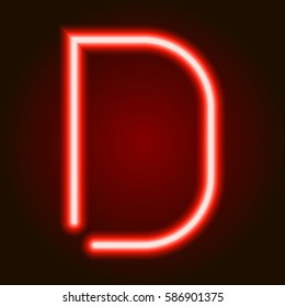 single light red neon letter D of vector illustration 