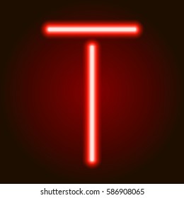 single light red neon letter T of vector illustration 