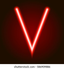 single light red neon letter V of vector illustration