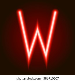 single light red neon letter W of vector illustration