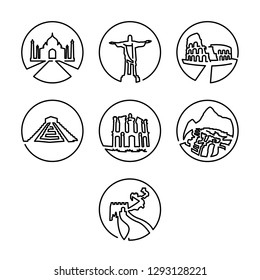 Single Line 7 Wonders of The World Logo Icon Set