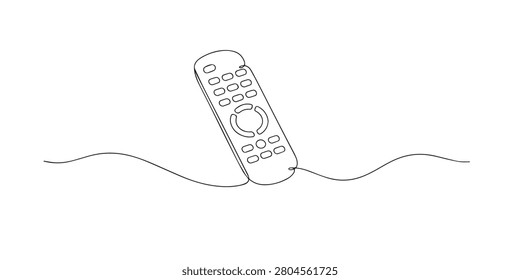 Single line abstract television remote. Continuous line drawing of remote control for home entertainment. Electronic device theme. Contemporary artistic style. One line vector illustration.