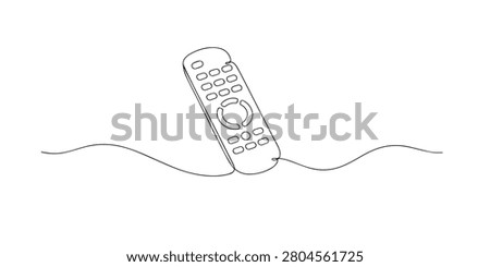 Single line abstract television remote. Continuous line drawing of remote control for home entertainment. Electronic device theme. Contemporary artistic style. One line vector illustration.