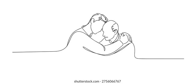 single line adult hugging